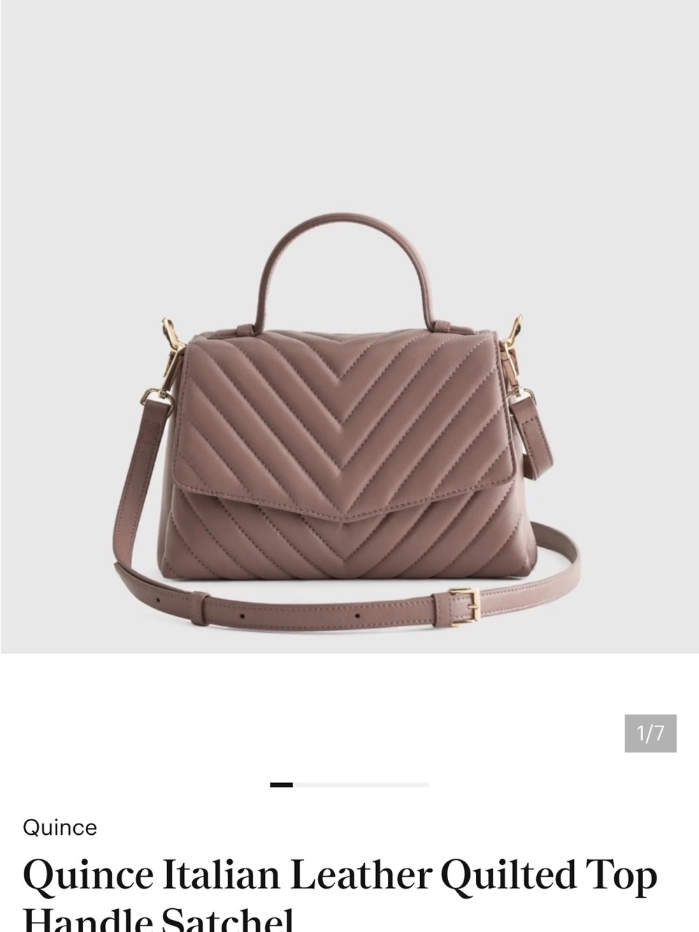 Quince Quilted Top-Handle Satchel Crossbody in Dark Taupe NWOT